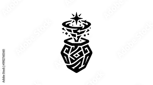 Vector Icon of Mystical Ancient Vase with Glowing Swirl for Spiritual and Cultural Design