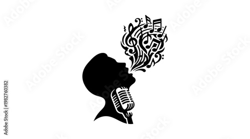 Icon of Singing Person with Microphone in Profile for Music and Performance Themes