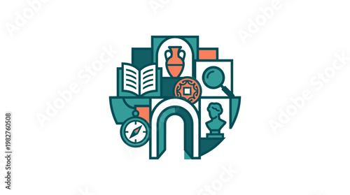 Icon of Archaeology and Historical Research Elements in Vector Style