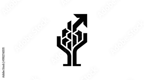Vector Icon Of Growing Tree With Arrow Branches For Environmental Sustainability Concept