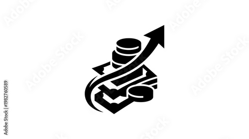 Icon of Financial Growth and Investment Arrow with Coins and Upward Trend Vector