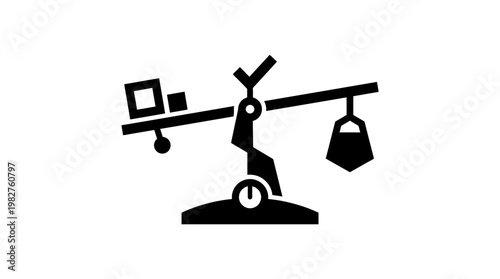 Icon of a Child on a Seesaw Playground Equipment in Black and White Vector Illustration
