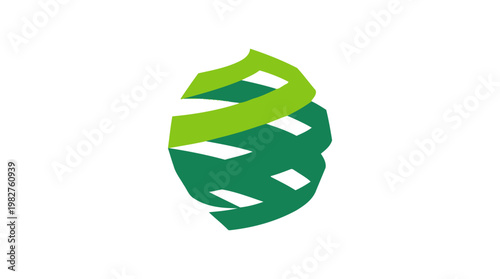 Vector Icon of Earth Globe with Green and Blue Spiral Wrapping Around the Sphere