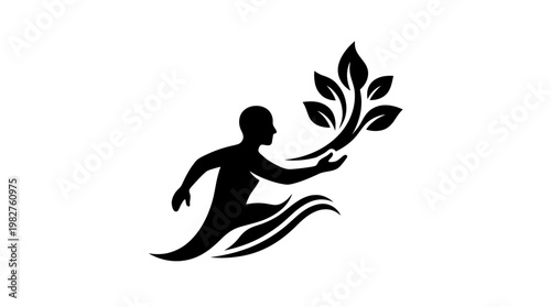 Vector Icon Of A Person Running With A Tree Branch In Hand, Nature And Environment Illustration