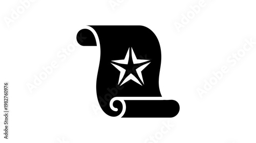 Icon of a Scroll with a Star Emblem, Digital Illustration of a Certificate or Award, Vector Icon Design