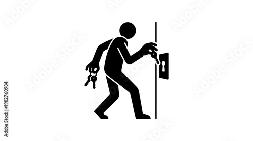 Icon of a Burglar Breaking Into a Building, Security Threat, Crime Prevention, Flat Vector Icon