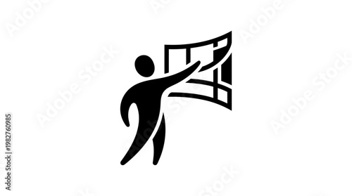 Icon of Person Holding Window Frame in Sketch Style, Artistic Vector Icon for Creative Design
