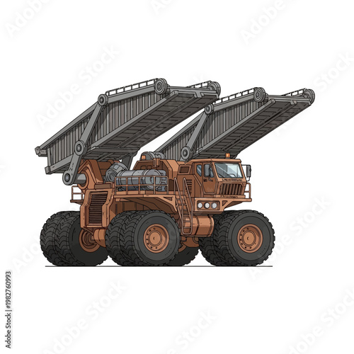 Large orange mining dump truck vehicle.