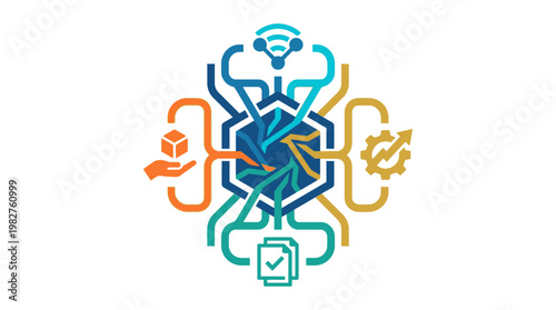 Vector Icon of a Tech-Savvy Brain with Digital Connectivity and Data Symbols