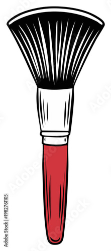 Makeup brush with red handle isolated, beauty and cosmetic illustration