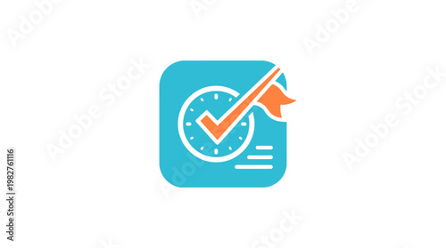 Icon of Clock with Checkmark Inside a Rounded Square for Time Management