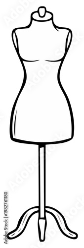 Black and white illustration of a dressmakers mannequin