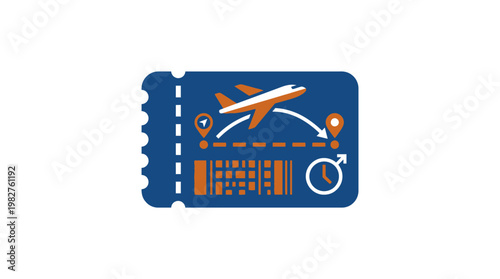 Icon of Flight Ticket with Airplane and Journey Elements in Flat Vector Style