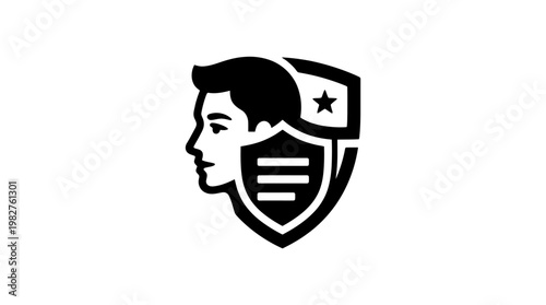 Icon Of A Safety Shield With A Person's Head In Profile, Security Concept Illustration