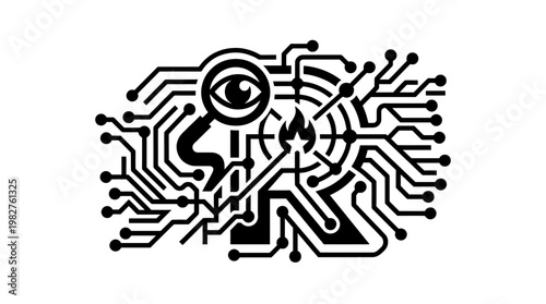 Icon of Artificial Intelligence Brain with Circuitry and Tech Elements for Digital and Innovation Concepts