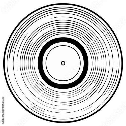 Retro Vinyl Record Groove Illustration in Black and White for Music and Nostalgia Themes