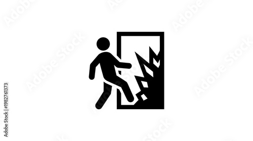 Icon of Person Walking Through Emergency Exit Door in a Modern Building, Safety and Evacuation Symbol
