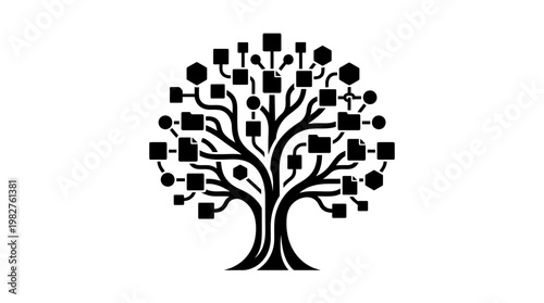 Vector Icon of a Digital Technology Tree Illustration for Data and Innovation