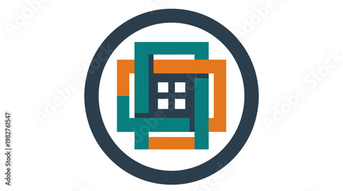 Icon of Interconnected Square Network in Modern Vector Style for Digital Technology