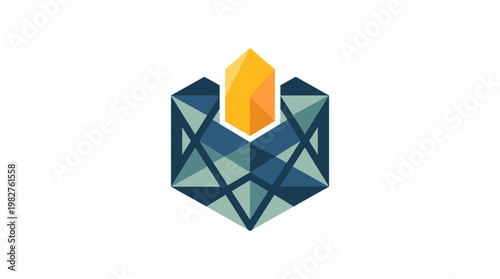 Vector Icon of Abstract Geometric Crystal in Modern Style for Digital Design