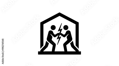 Icon of Two People Engaged in Conflict or Negotiation Inside a House Structure