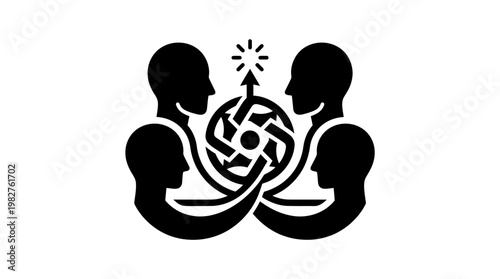 Icon of Four People with Swastika in a Circle Theme Representing Cultural and Religious Symbols
