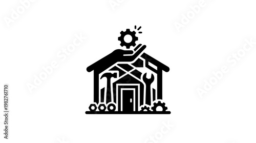 Vector Icon of Smart Home with Gear and Light Bulb for Technology and Innovation