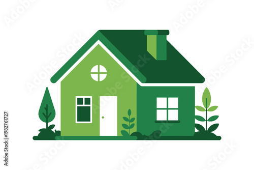 House with green plants symbolizes sustainable living and eco.