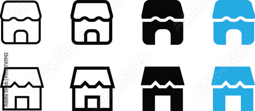 Set of shop and store building icons in different styles