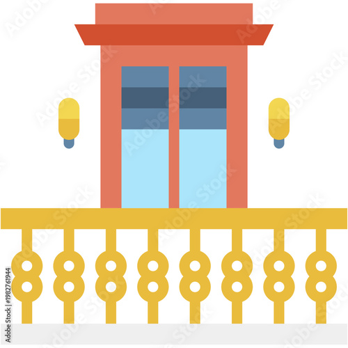 Balcony with Window Architecture Veranda Outdoor Household Vector Icon
