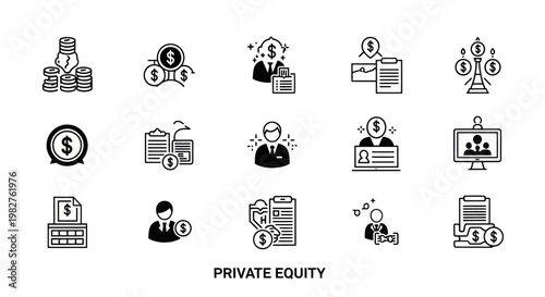 Private Equity Icons: Investment, Finance, Business Growth, Strategy, Wealth Management