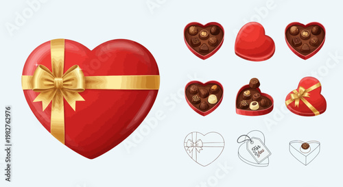 Heart Shaped Chocolate Box Collection with Gift Bow and Sketches