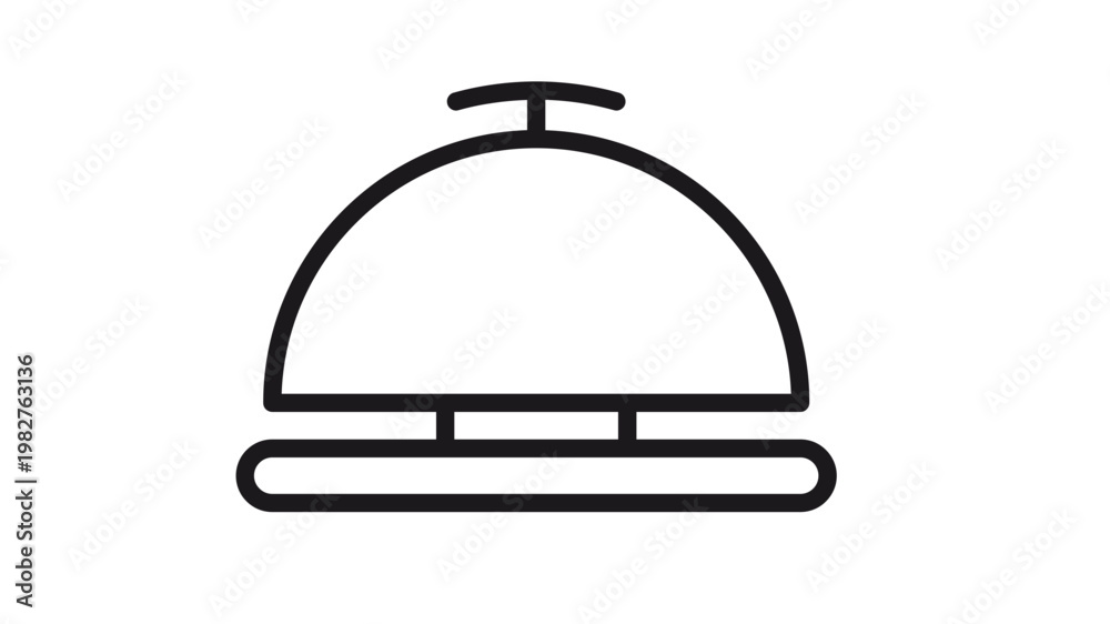 Fototapeta premium Black line vector icon of a service bell or reception desk bell, minimalist silhouette symbol for hotel concierge, hospitality service, and customer assistance notification illustration.