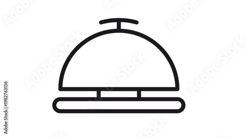 Black line vector icon of a service bell or reception desk bell, minimalist silhouette symbol for hotel concierge, hospitality service, and customer assistance notification illustration.