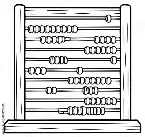 Vintage Abacus Counting Tool with Beads for Mathematical Calculations, Isolated on White