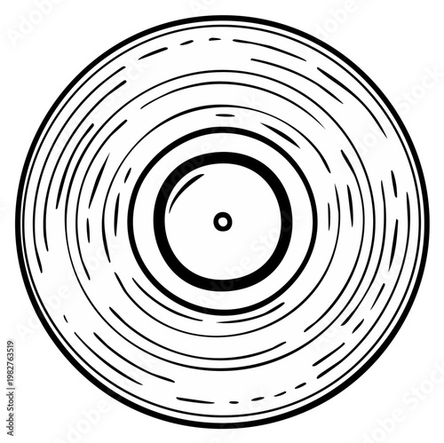 Retro Vinyl Record Black and White Illustration Isolated Object Music Concept