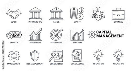 Business Finance Icons: Capital Management, Investment, Growth, Strategy, Innovation