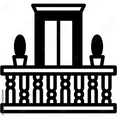 Balcony with Window, Plants, and Outdoor Buildings Household Vector Icon