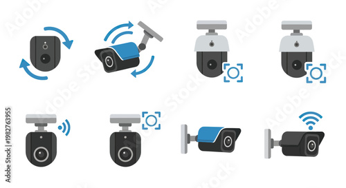 Security Camera Icons: Surveillance, Monitoring, Technology, and Protection