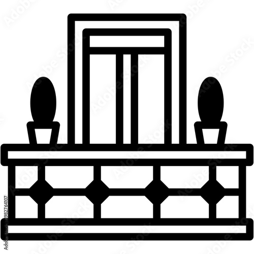 Balcony with Window and Plants Outdoor Home Scene Vector Icon