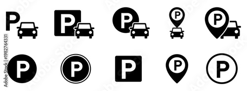 駐車場・道路標識と車のアイコンマーク