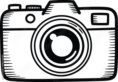 Hand-drawn black and white camera outline