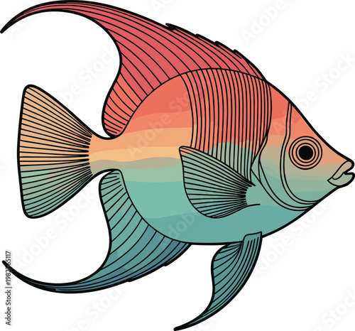 Vibrant tropical fish line with gradient colors orange