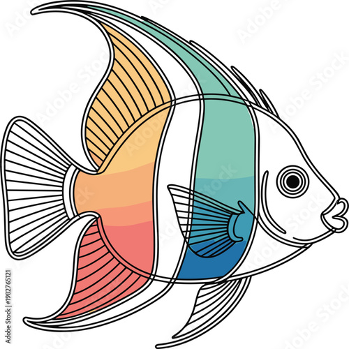 Vibrant tropical fish line with gradient background