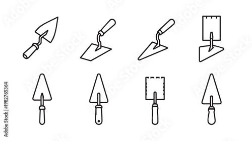 Set of Trowel Icons with Different Shapes and Styles for Construction and Gardening