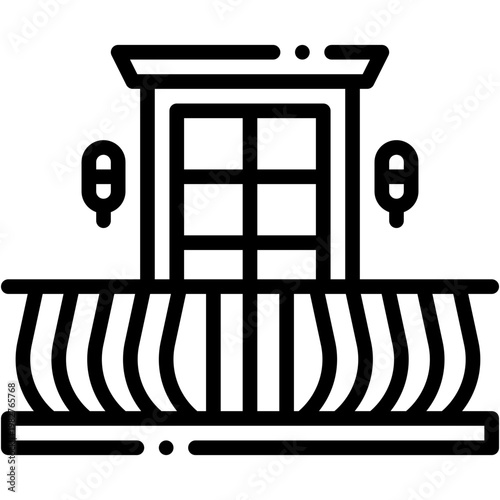 Balcony House with Window Furniture Outdoor View Vector Icon