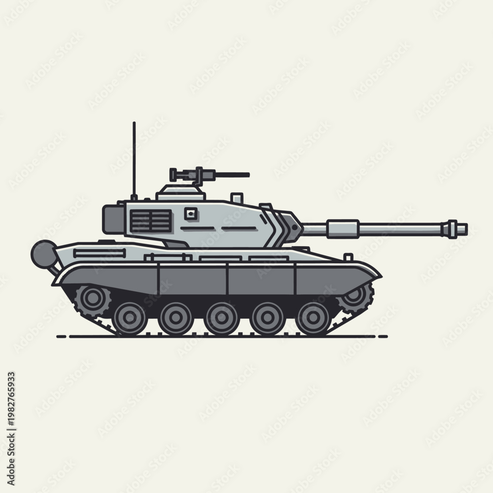 Obraz premium Modern Military Tank Illustration, Heavy Armored Vehicle, Combat Weaponry