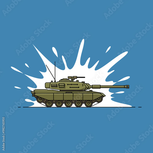 Modern Military Tank in Action with Explosive Splash Background