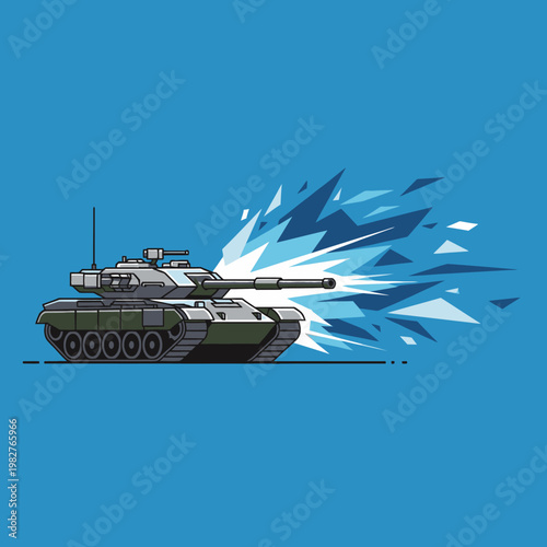 Armored Tank Firing Energy Blast, Military Vehicle Combat Power Abstract Art