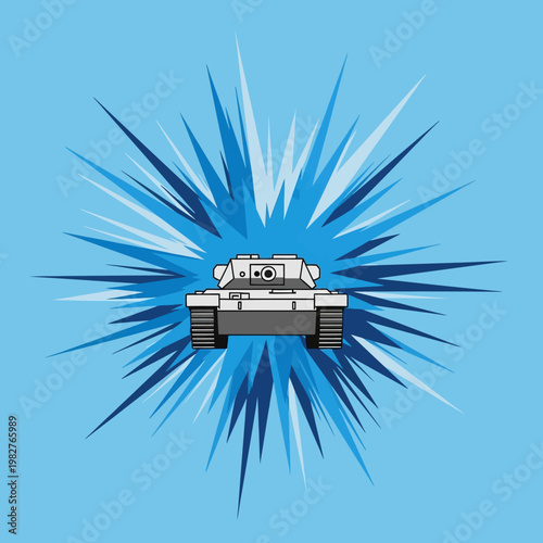 Cartoon Tank Explosive Blast Blue Background